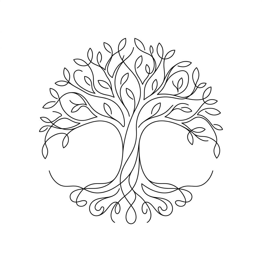 lebensbaum-tattoo minimalistischer lebensbaum, Vorlage auf weißem Hintergrund