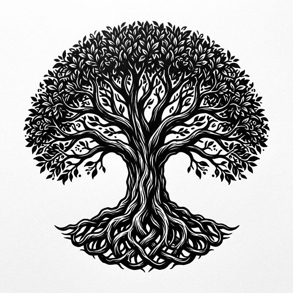 lebensbaum-tattoo lebensbaum blackwork, Vorlage auf weißem Hintergrund