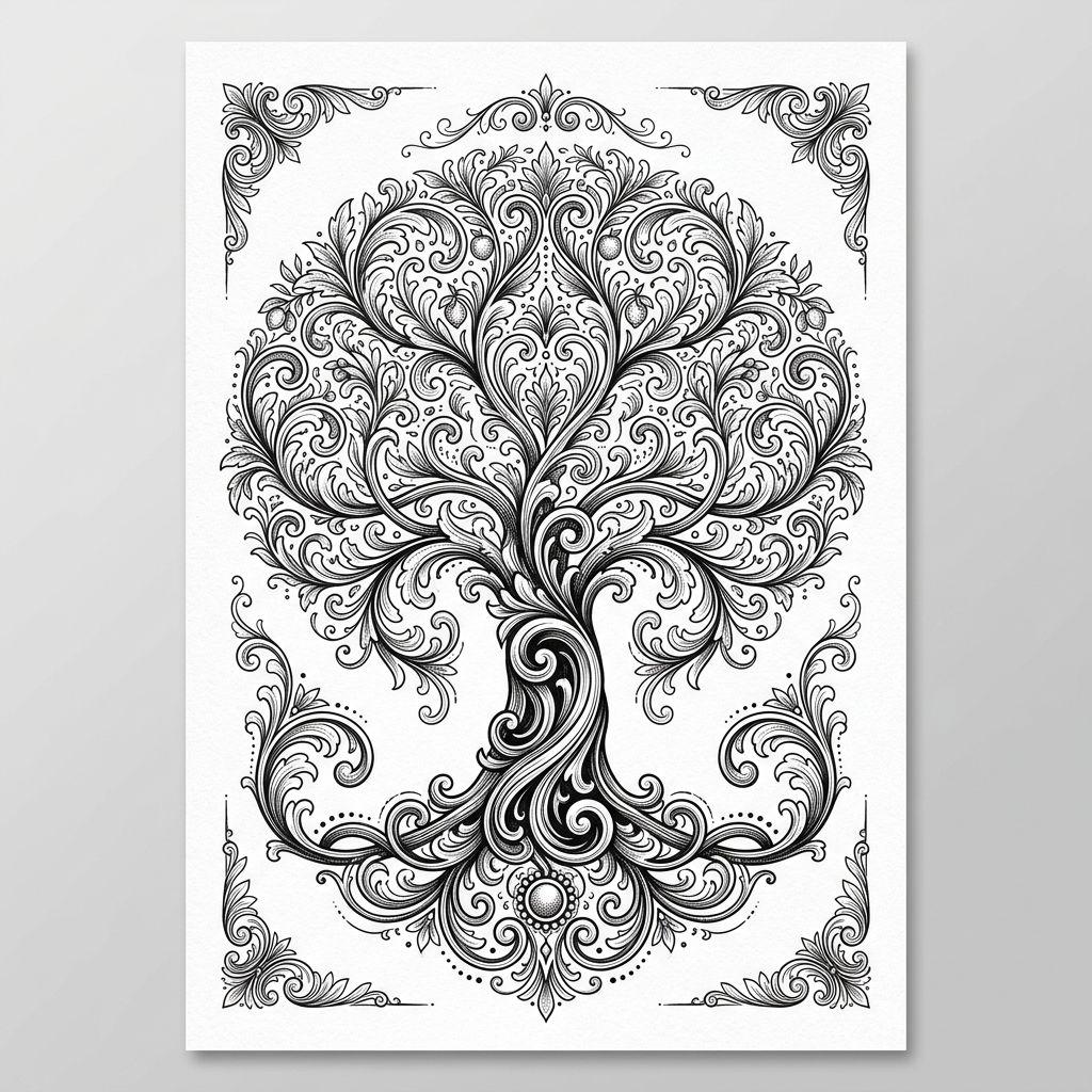 lebensbaum-tattoo ornamentaler lebensbaum, Vorlage auf weißem Hintergrund