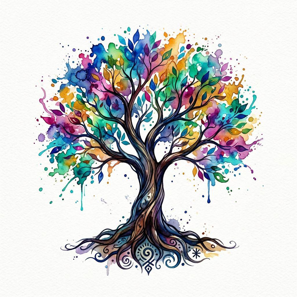 lebensbaum-tattoo watercolor lebensbaum, Vorlage auf weißem Hintergrund