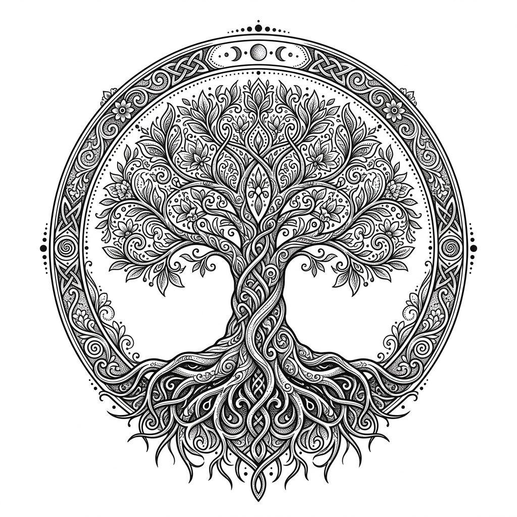 lebensbaum-tattoo premium lebensbaum, Vorlage auf weißem Hintergrund