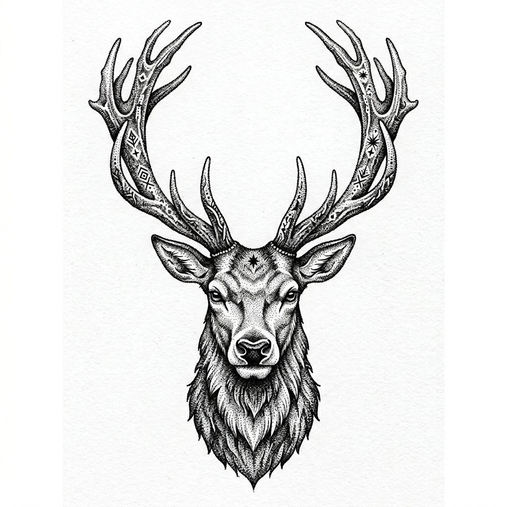 idée tatouage bras homme cerf dotwork