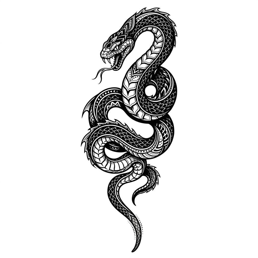 idée tatouage cou cou blackwork serpent