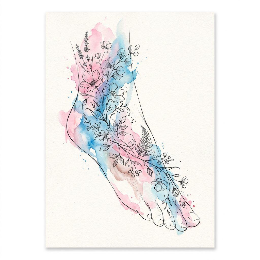 idée tatouage emplacement pied aquarelle