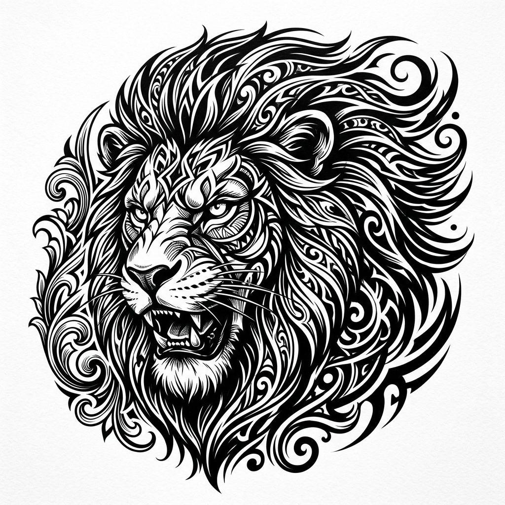 schulter-tattoo blackwork löwe