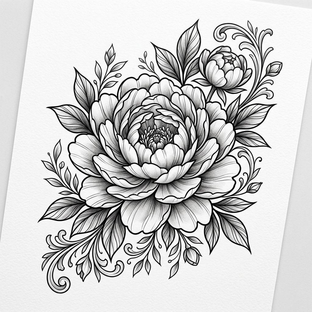 schulter-tattoo detaillierte pfingstrose