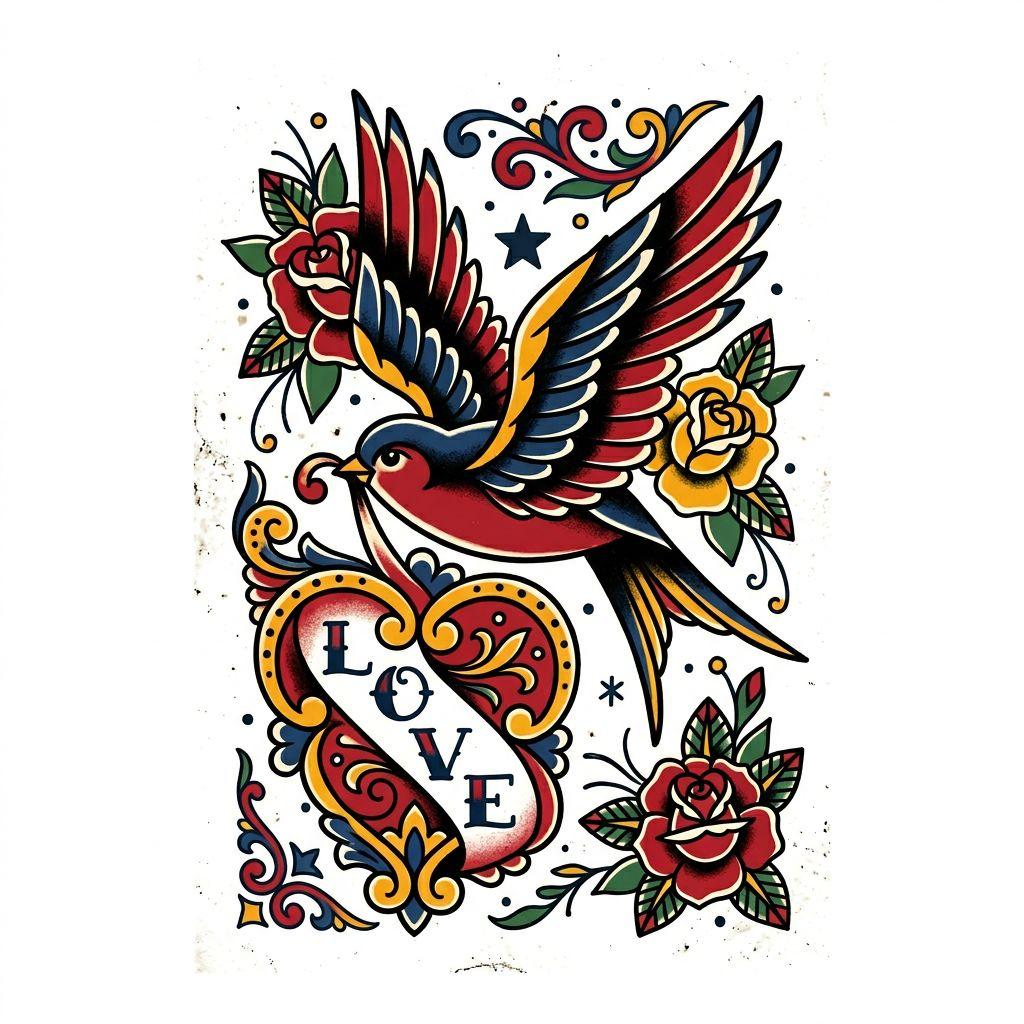 idée tatouage femme bras hirondelle old school féminin