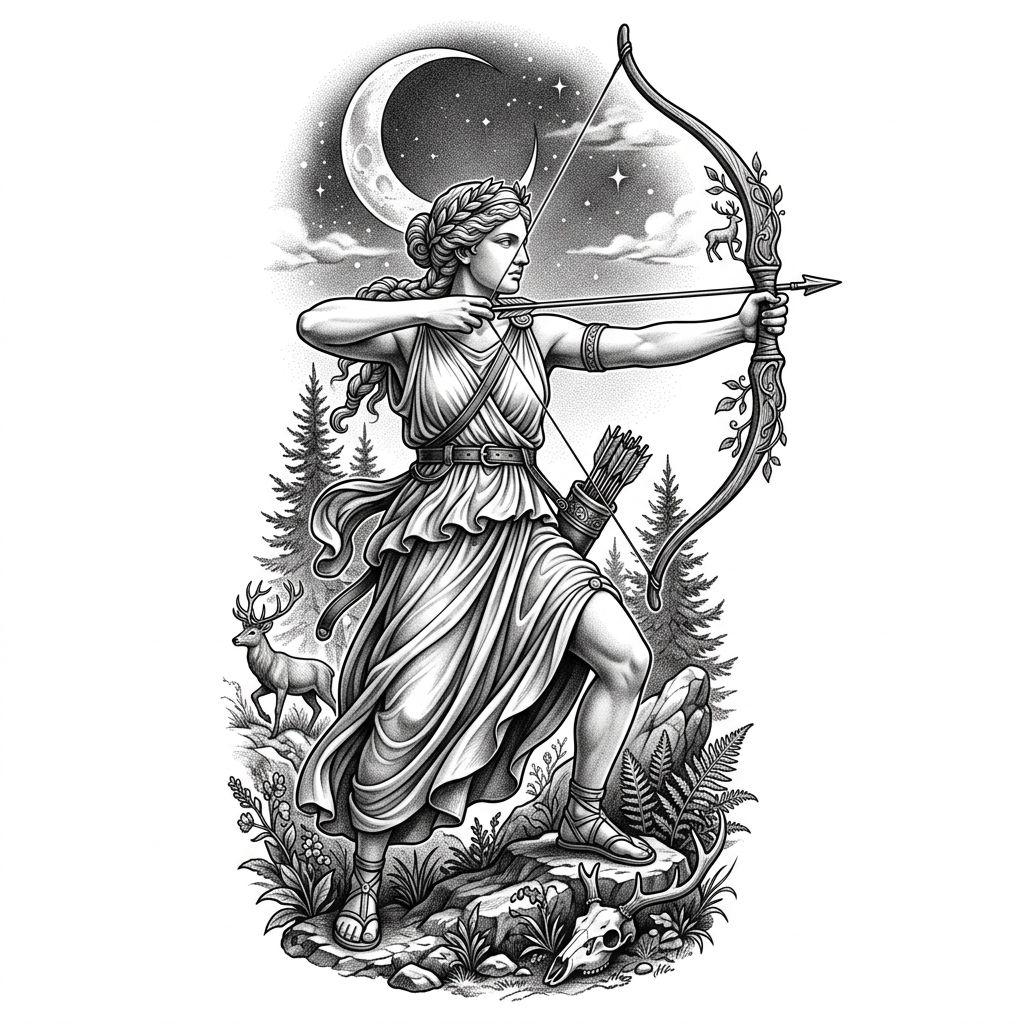 idée tatouage femme bras artémis mythologique