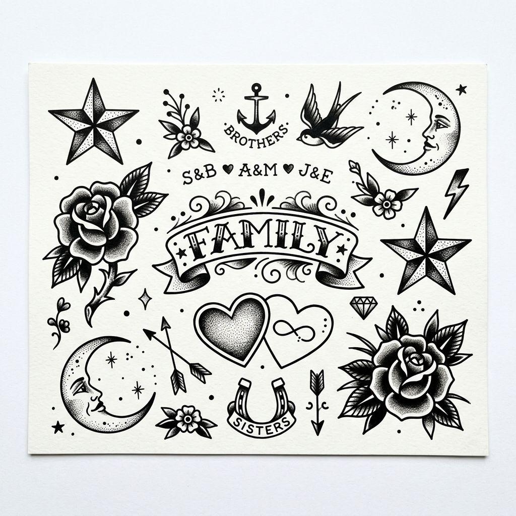 geschwister-tattoo flash patchwork