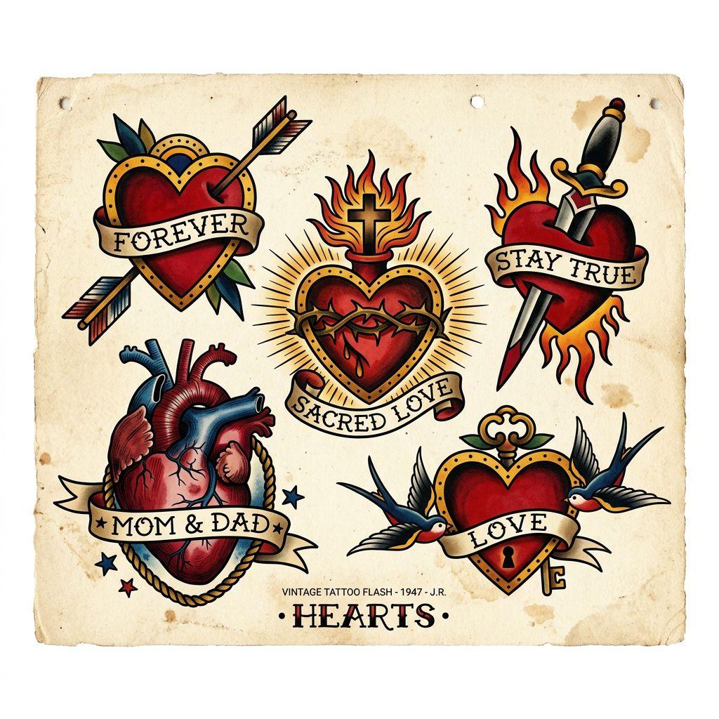 herz-tattoo patchwork herzen vintage
