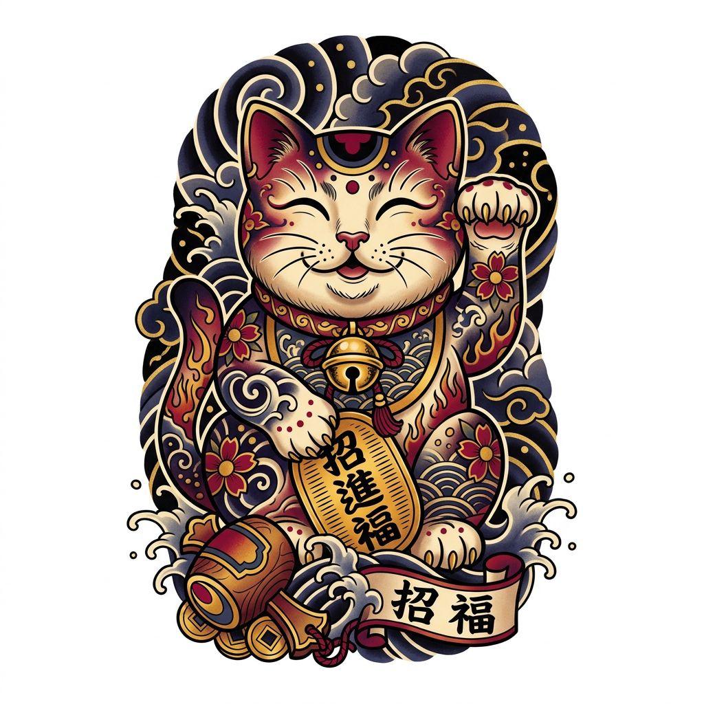 katze-tattoo japanische maneki-neko