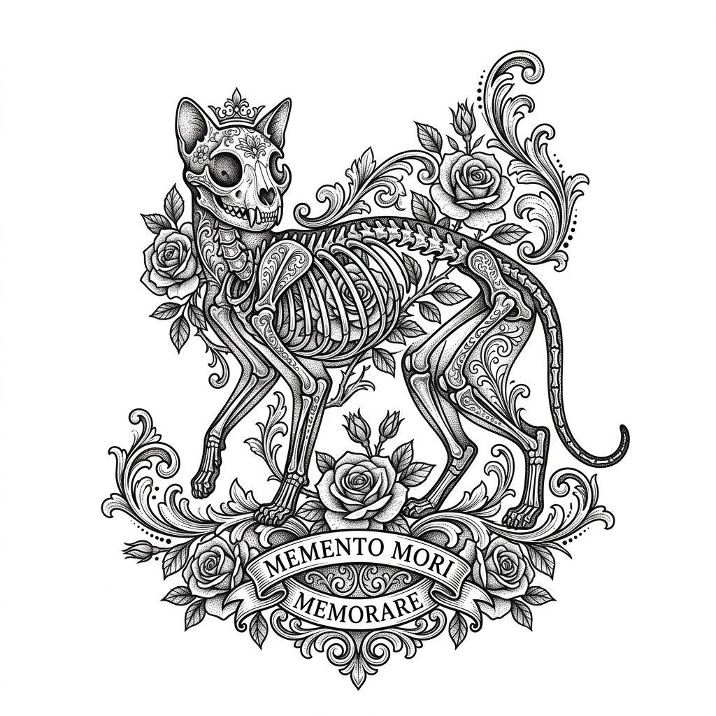 katze-tattoo ornamentales katzen-skelett