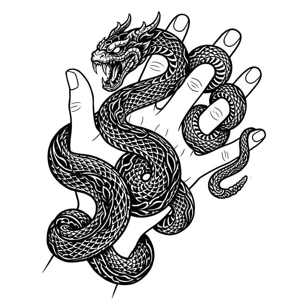 idée tatouage main main blackwork serpent