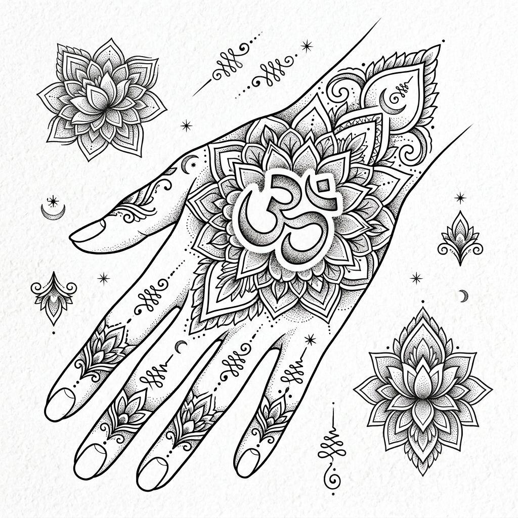 idée tatouage main main spirituelle ohm
