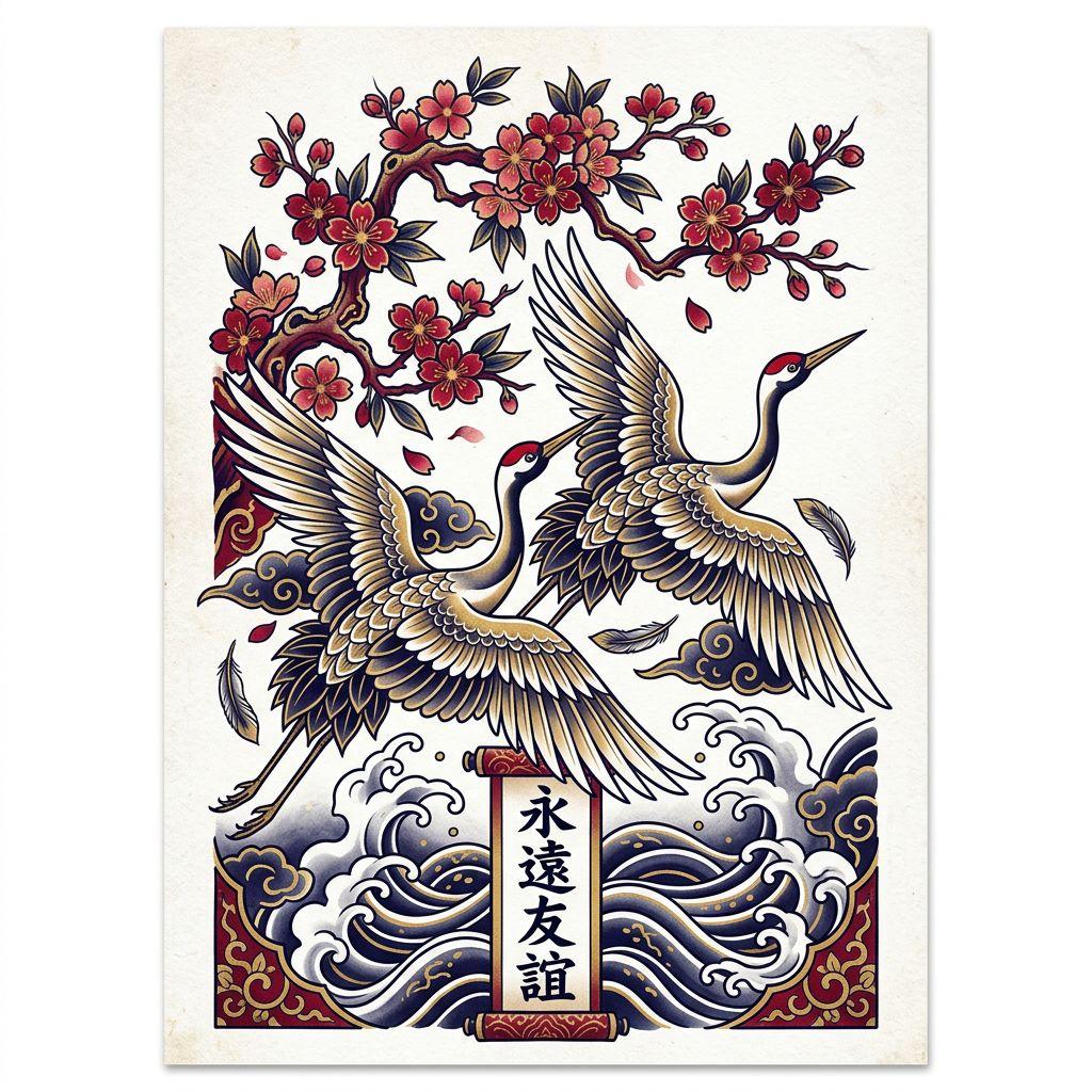 idée tatouage meilleure amie grues japonaises duo