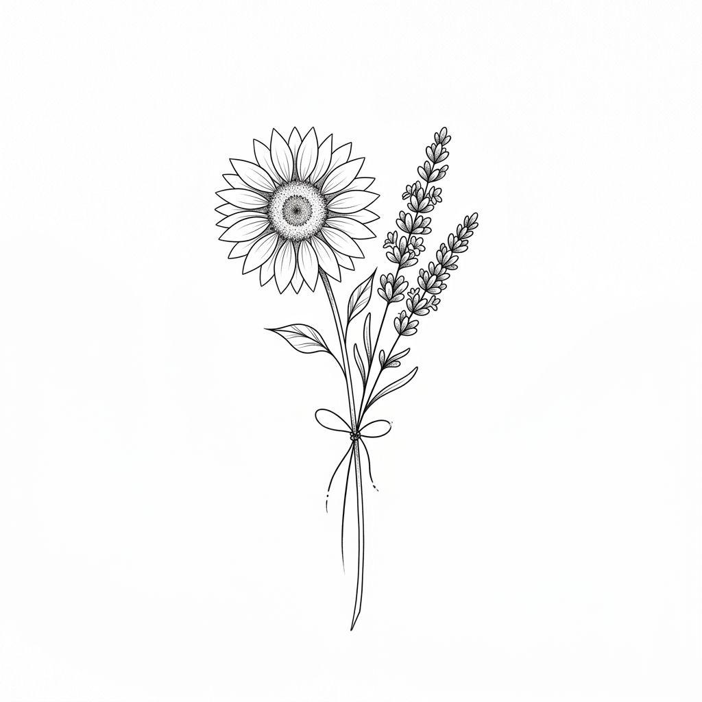 idée tatouage meilleure amie tournesol et lavande floral
