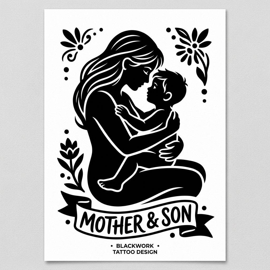 mutter-sohn-tattoo mutter und kind blackwork