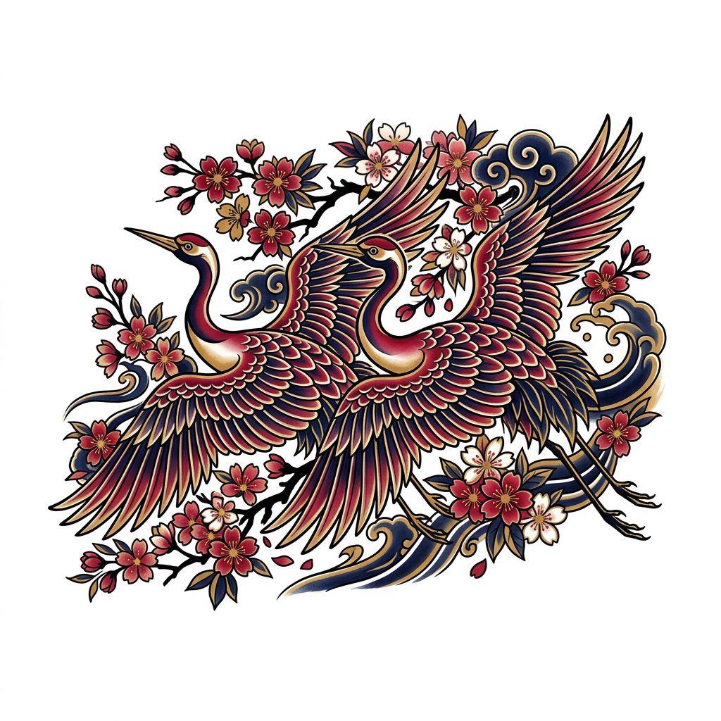 idée tatouage sœurs grues japonaises sœurs