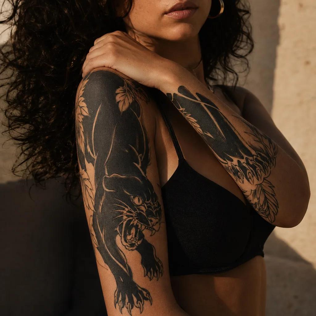 arm-tattoo panther blackwork