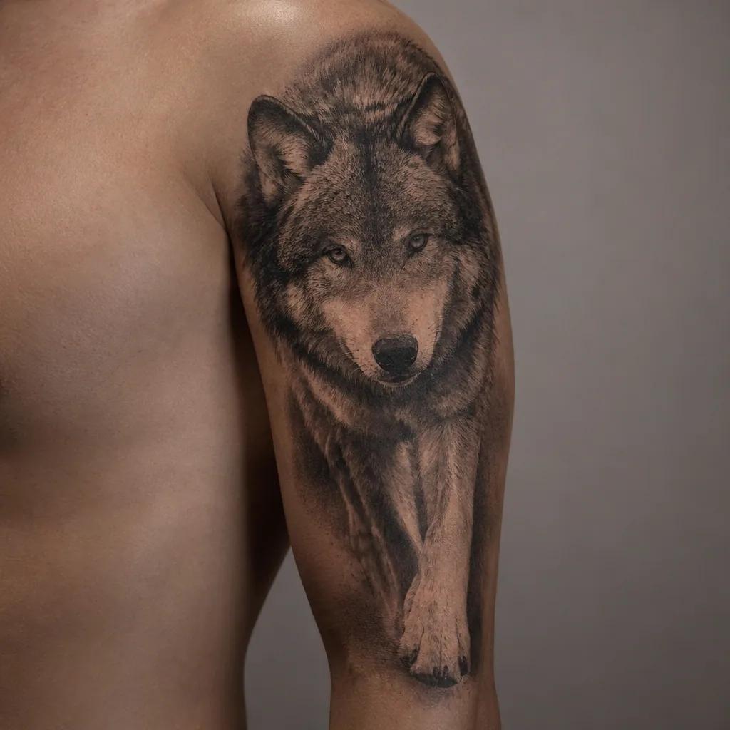 arm-tattoo realistischer wolf