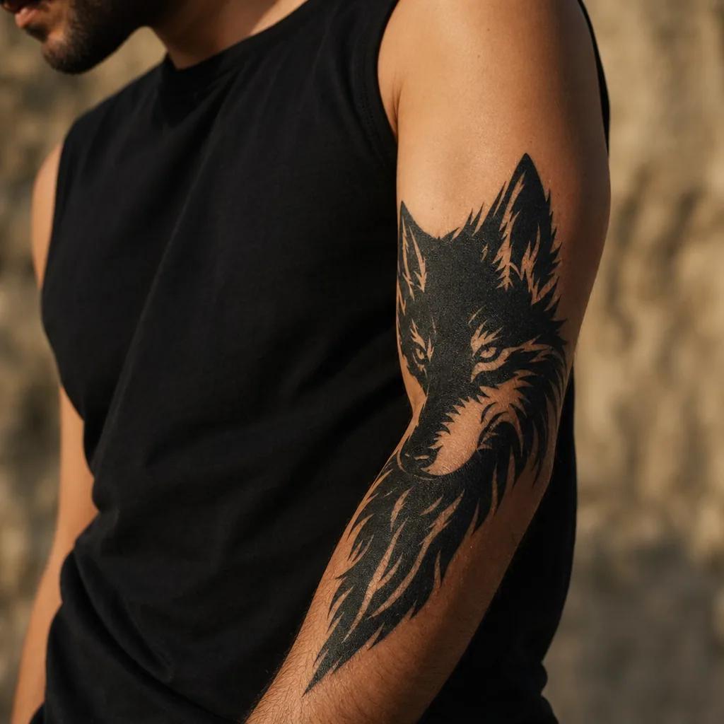 idée tatouage avant-bras homme loup blackwork