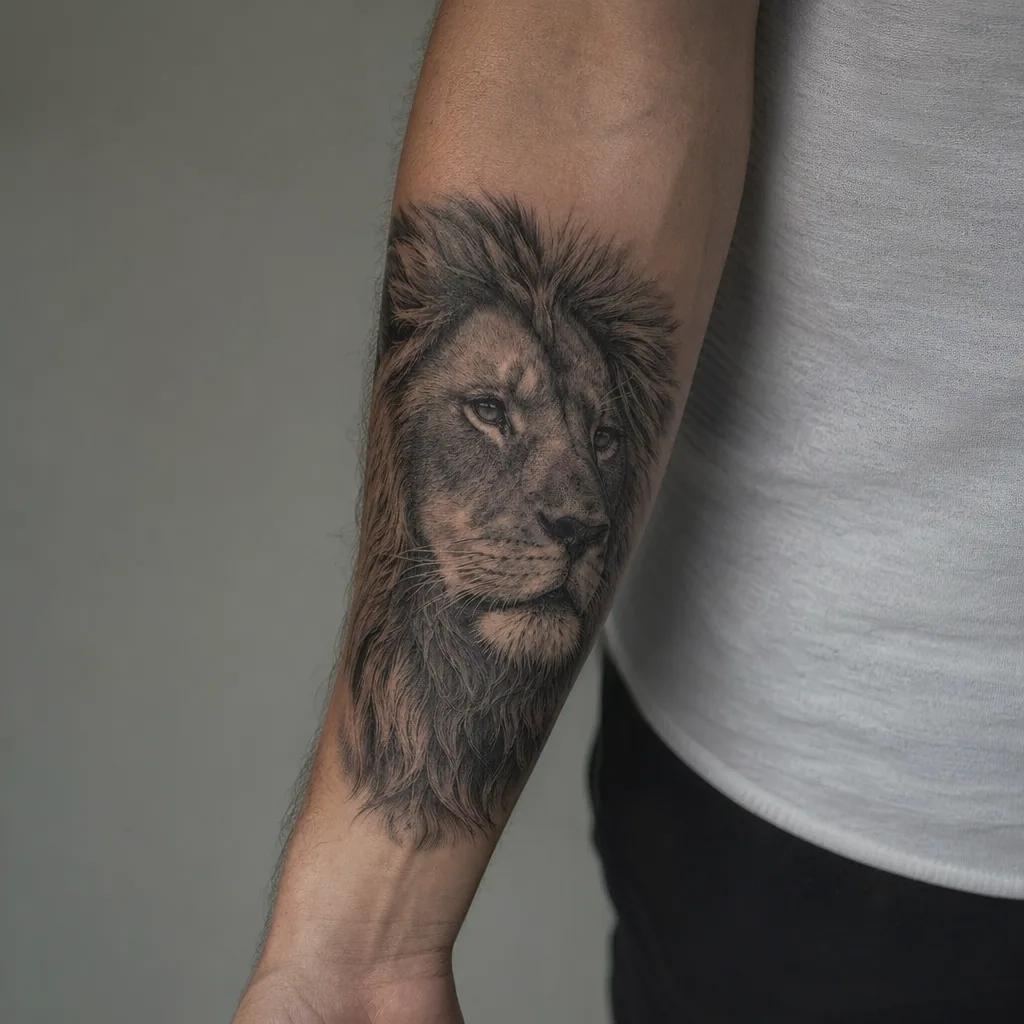 idée tatouage avant-bras homme lion réaliste