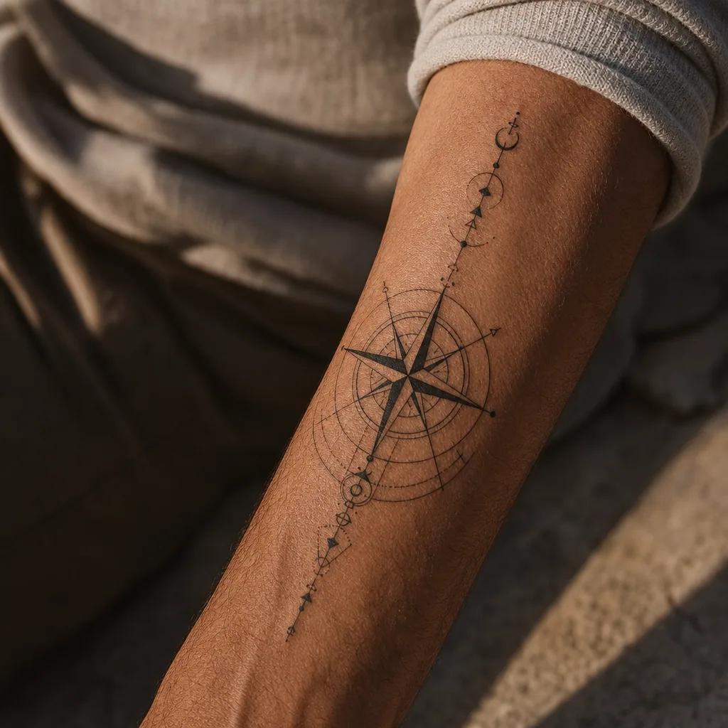 idée tatouage avant-bras homme boussole géométrique