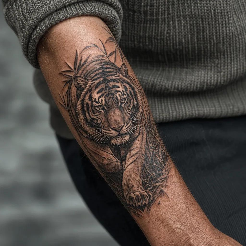 idée tatouage avant-bras homme tigre puissant