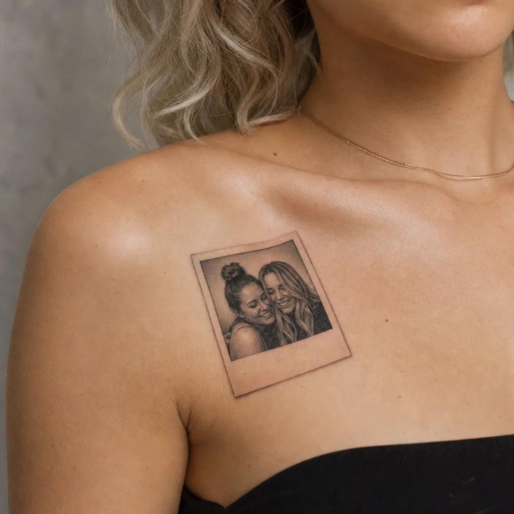 beste freundin-tattoo polaroid-erinnerung in realismus