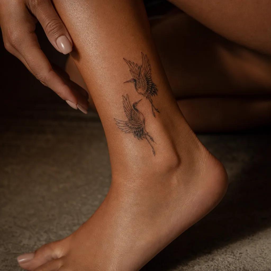 beste freundin-tattoo japanische kraniche im duo