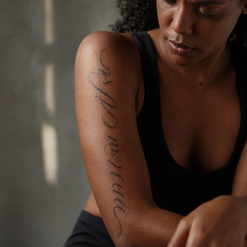 idée tatouage bras lettrage vertical