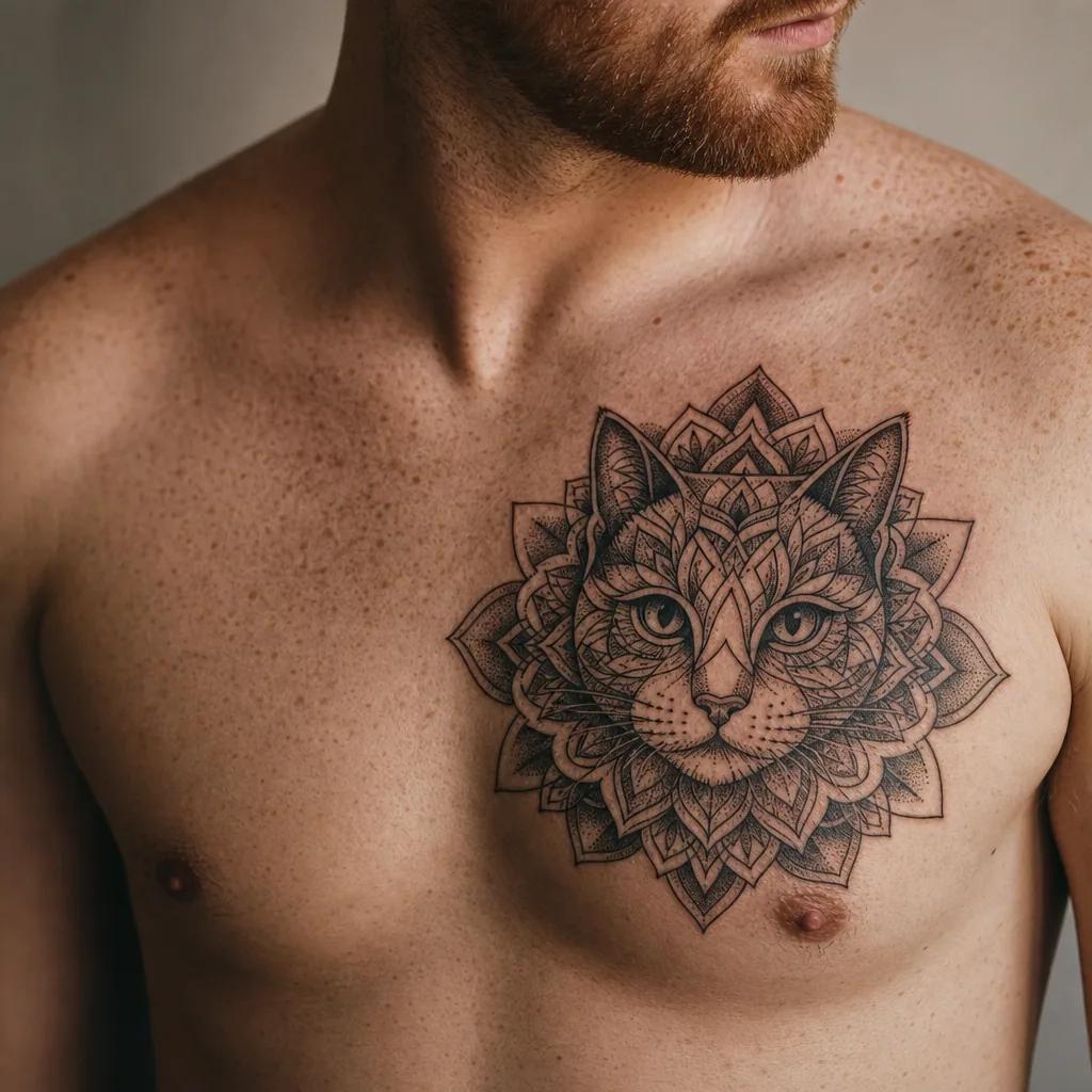 idée tatouage chat chat mandala ornemental