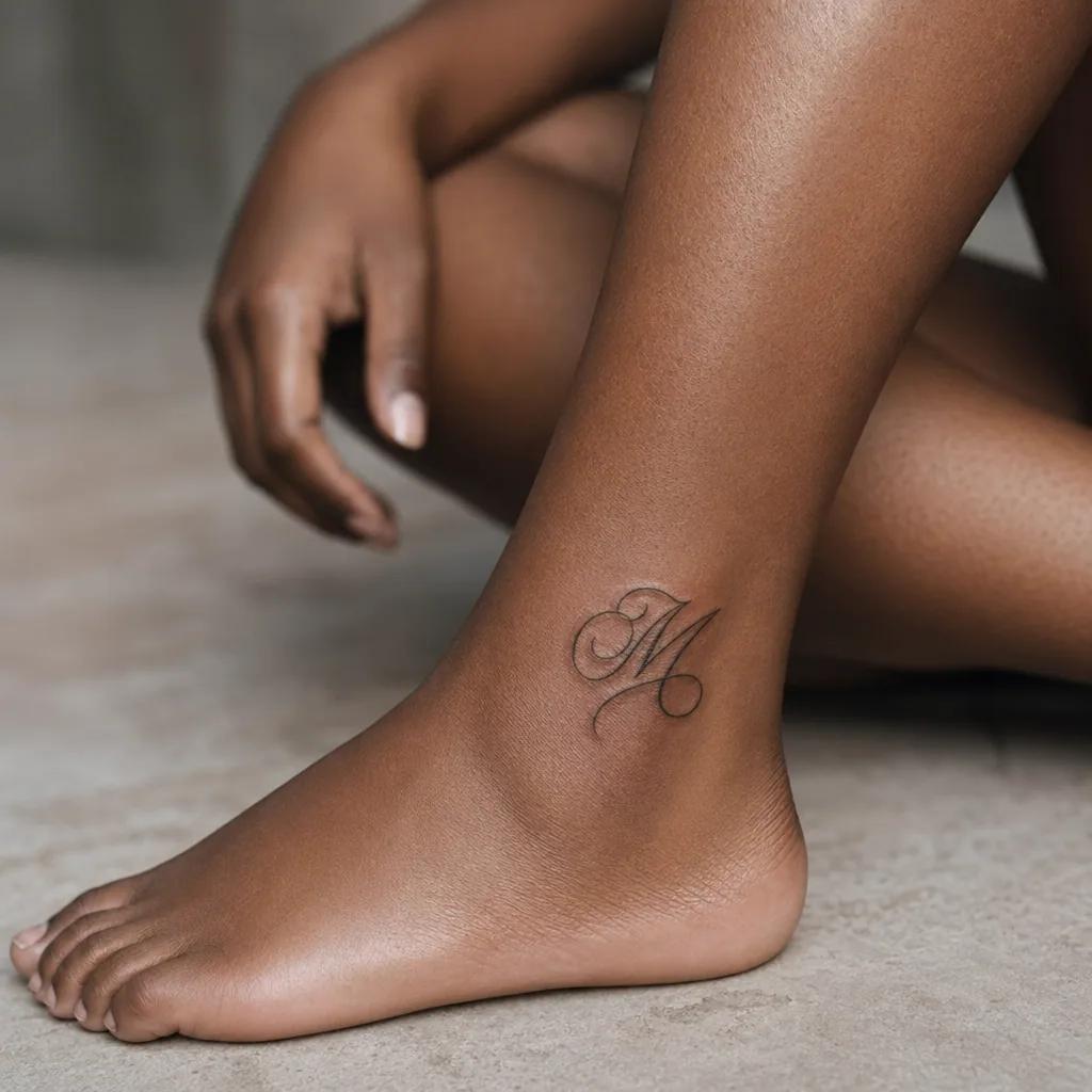 idée tatouage cheville lettrage initiale