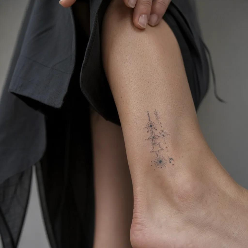 idée tatouage cheville patchwork micro-symboles