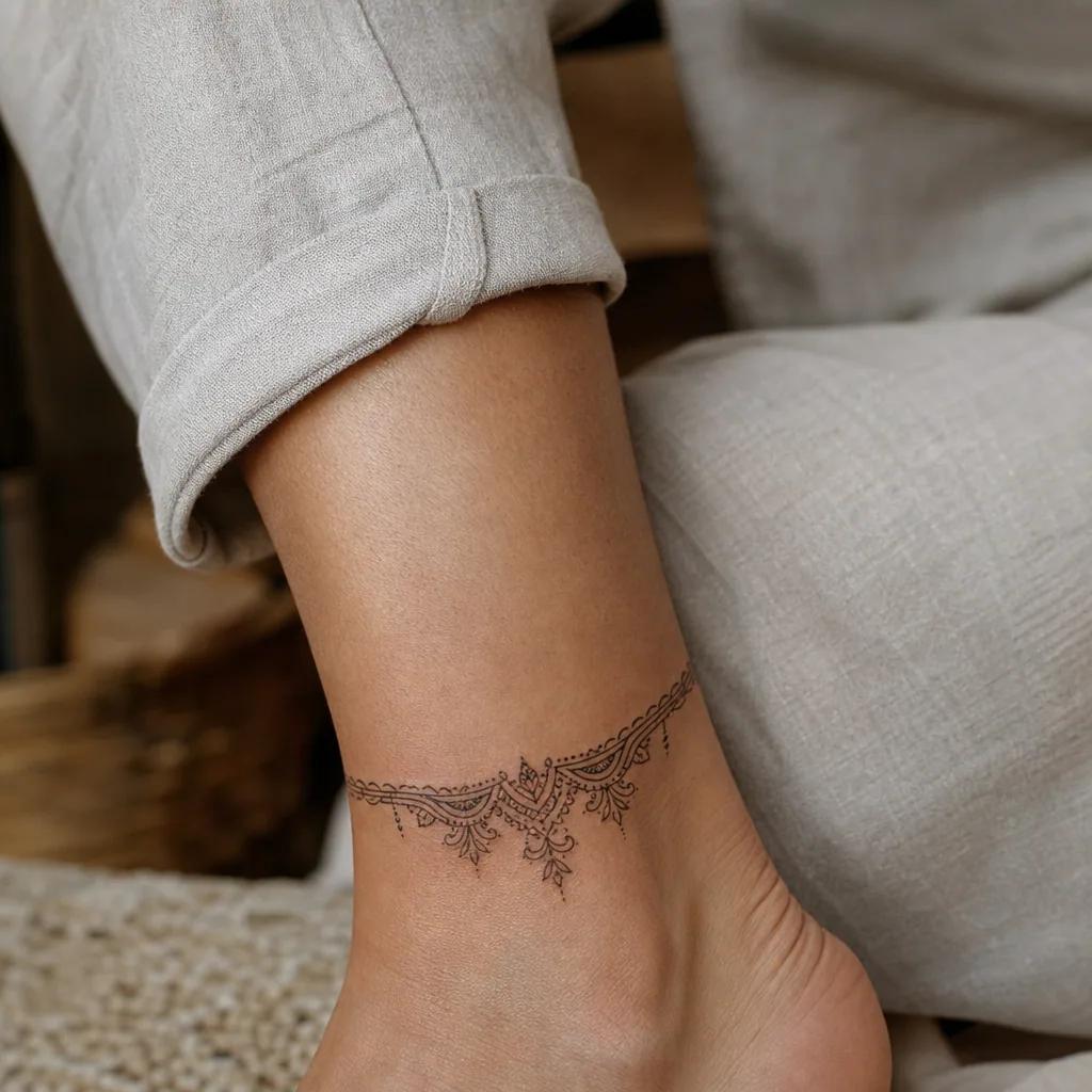 idée tatouage cheville bracelet ornemental premium