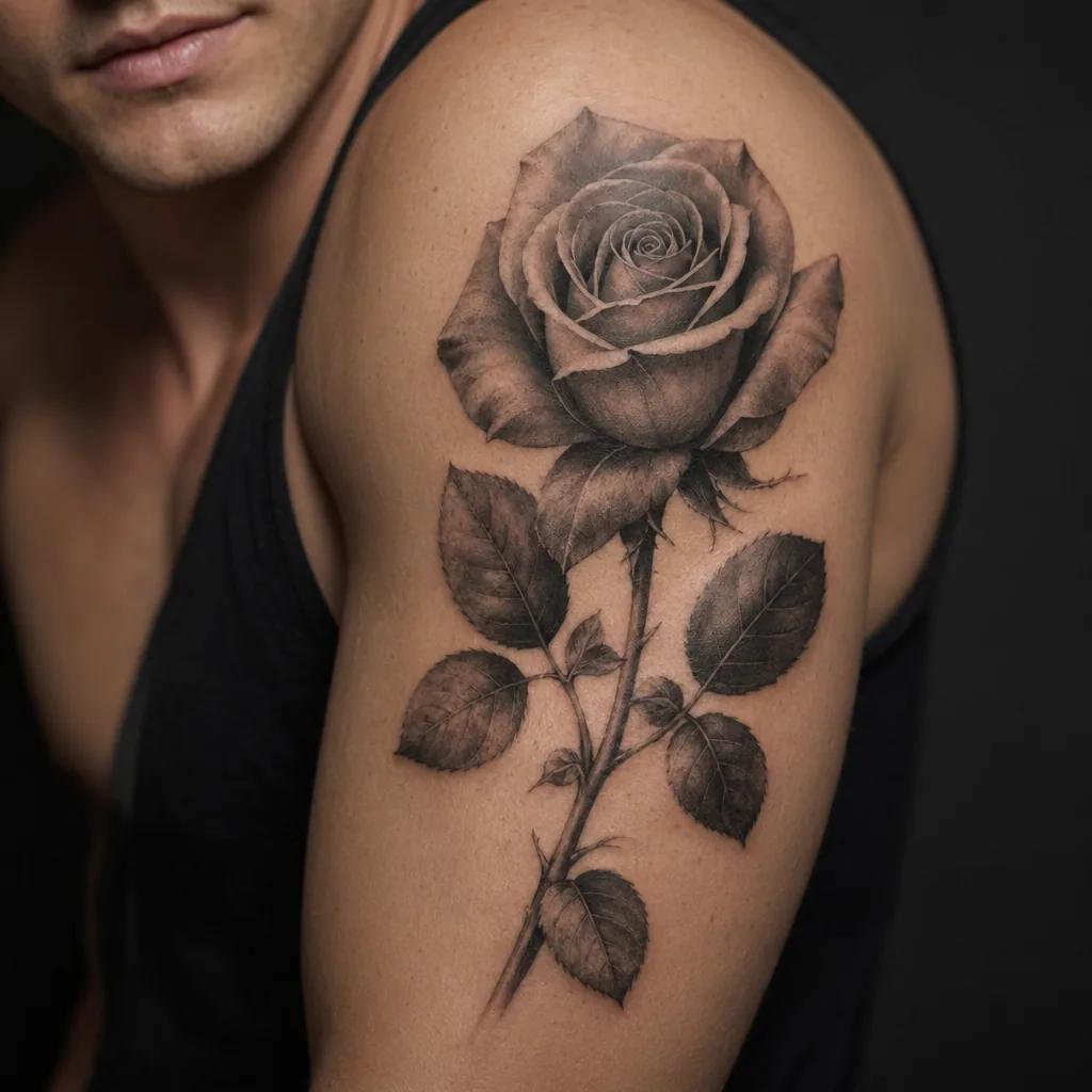 idée tatouage deuil rose mémorielle réaliste