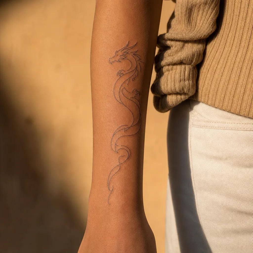 idée tatouage dragon dragon single-line minimaliste