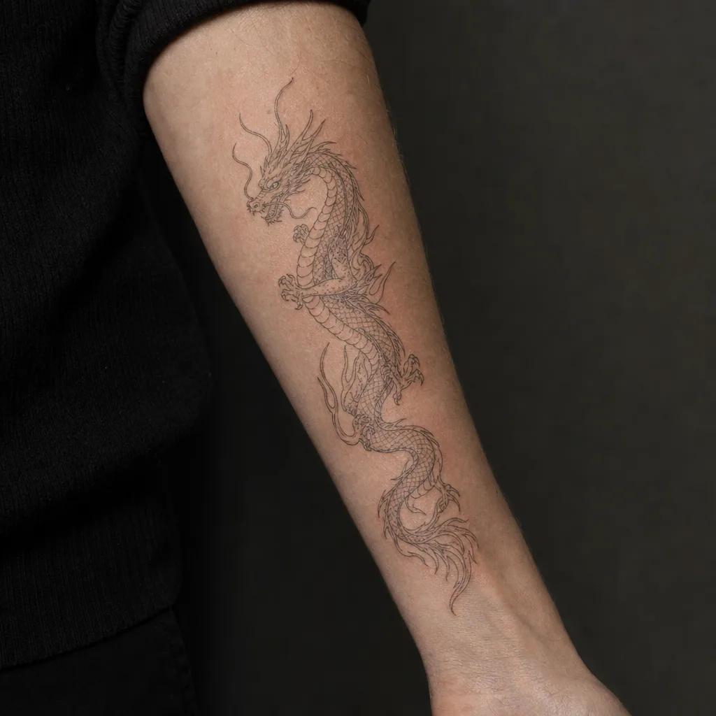 idée tatouage dragon dragon fine line oriental