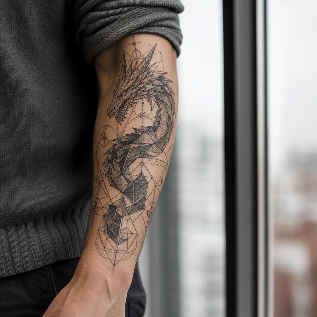 idée tatouage dragon dragon géométrique moderne