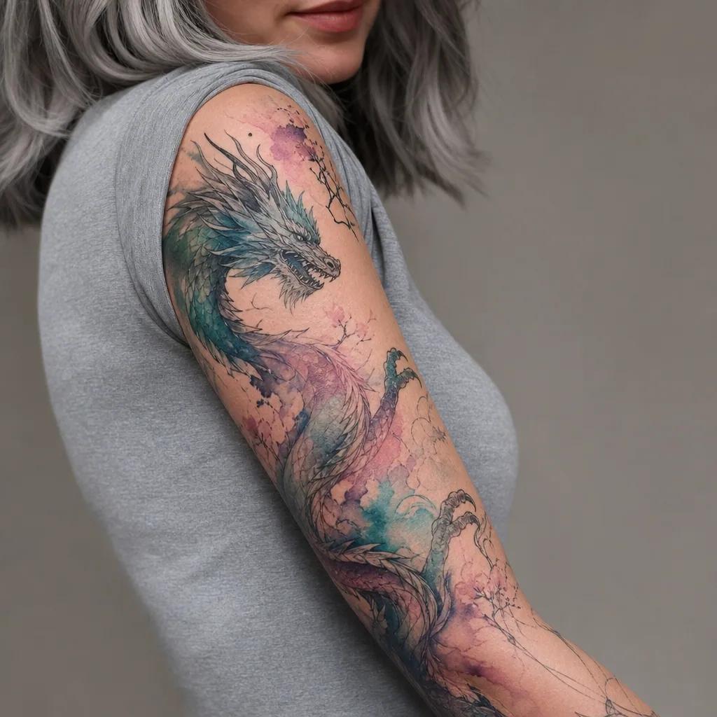 idée tatouage dragon dragon aquarelle vibrant