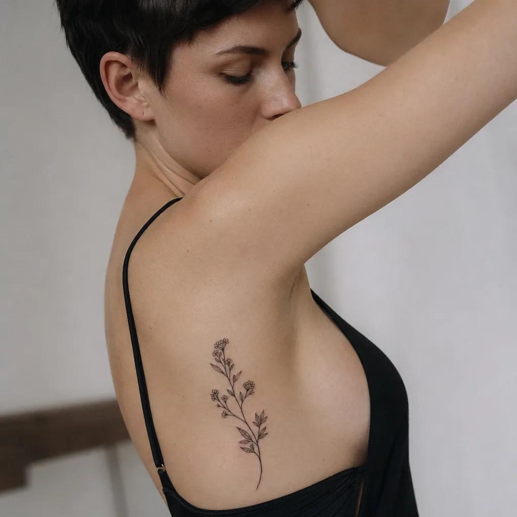 einfaches tattoo-tattoo feiner blumenzweig, Foto auf echter Haut