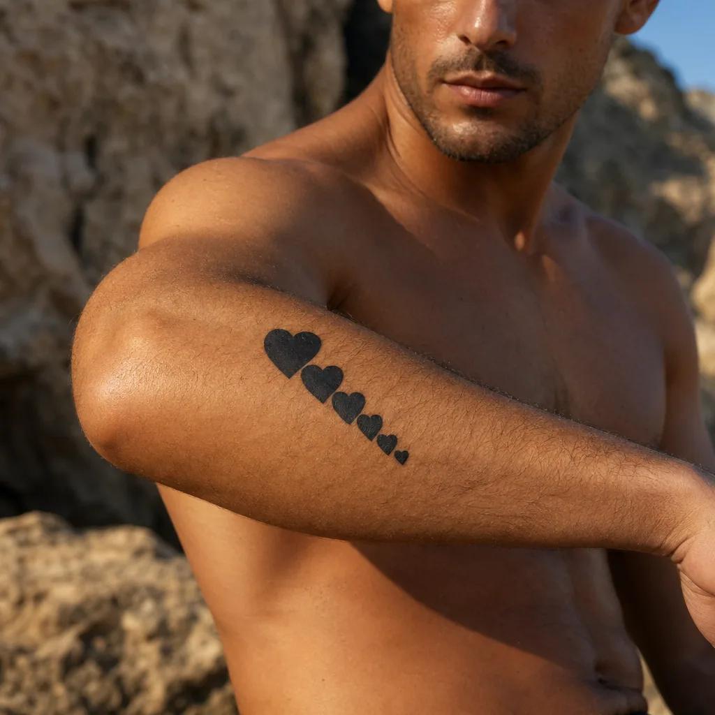 idée tatouage famille homme cœurs alignés blackwork
