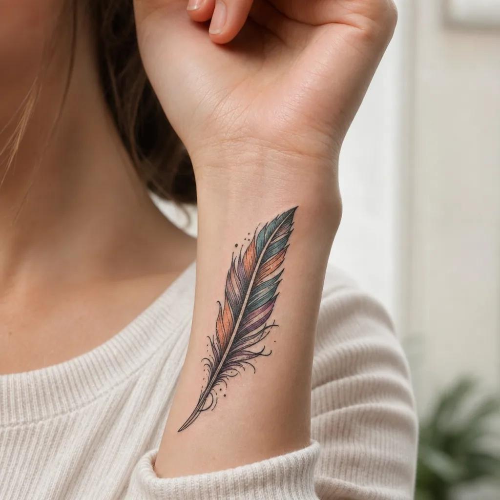 feder-tattoo farbige neo-traditional-feder