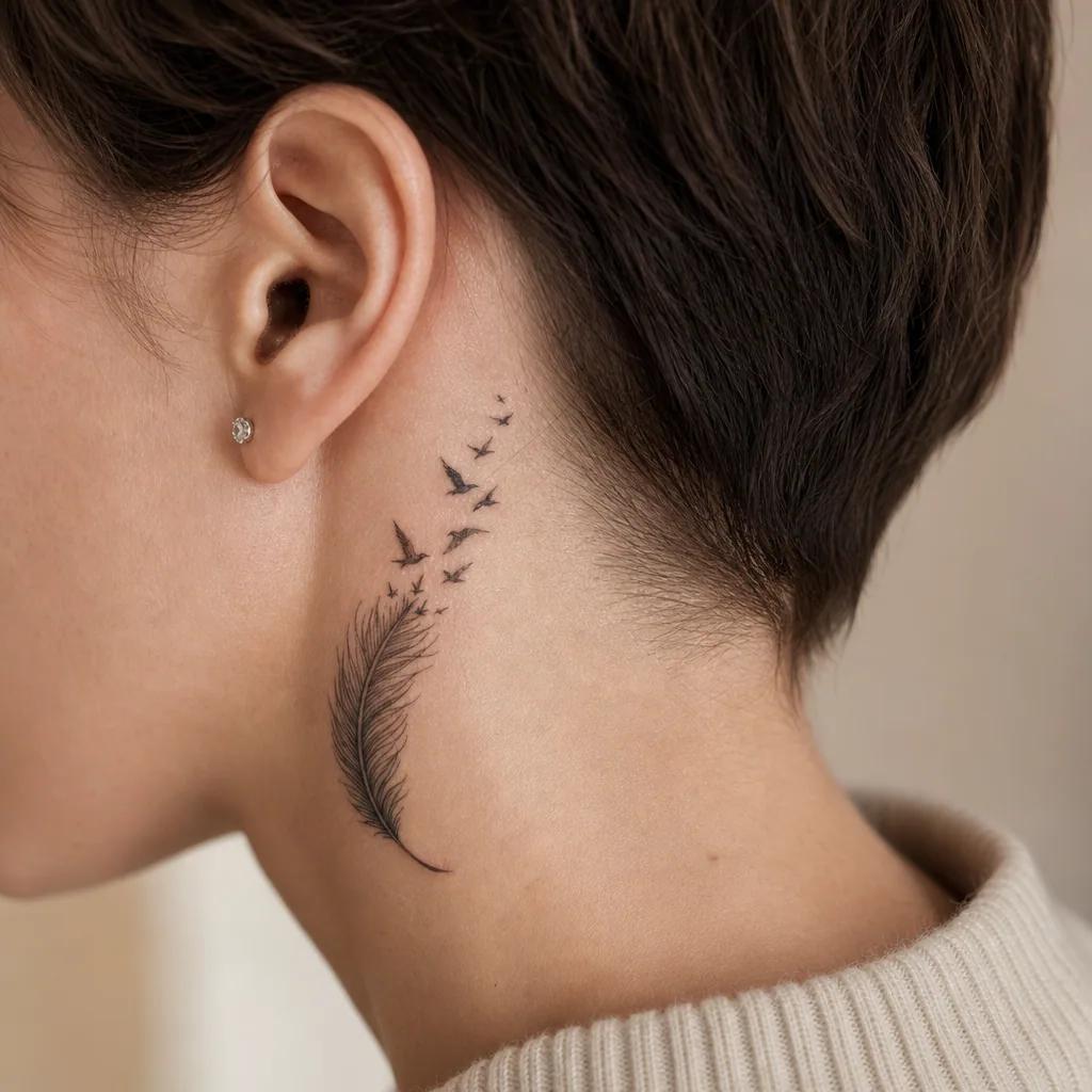 feder-tattoo feder mit auffliegenden vögeln
