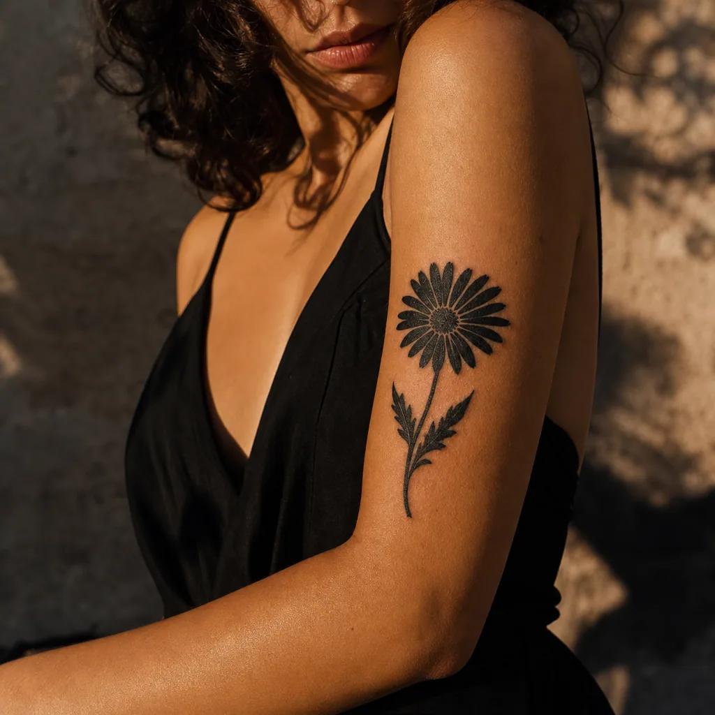 idée tatouage fleur marguerite blackwork