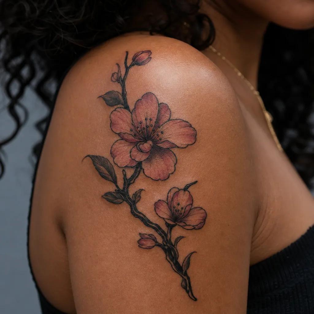 idée tatouage fleur fleur de cerisier néo-traditionnelle
