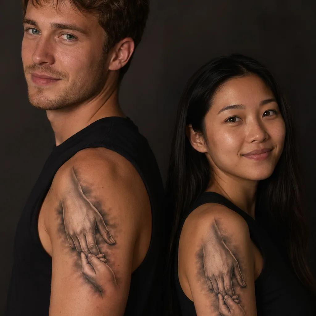 idée tatouage frère et sœur mains réalistes