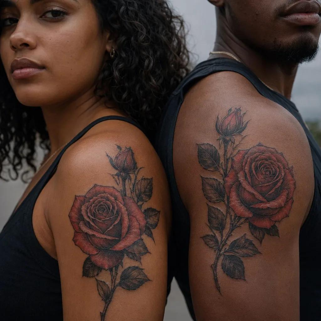 idée tatouage frère et sœur roses néo-traditionnelles