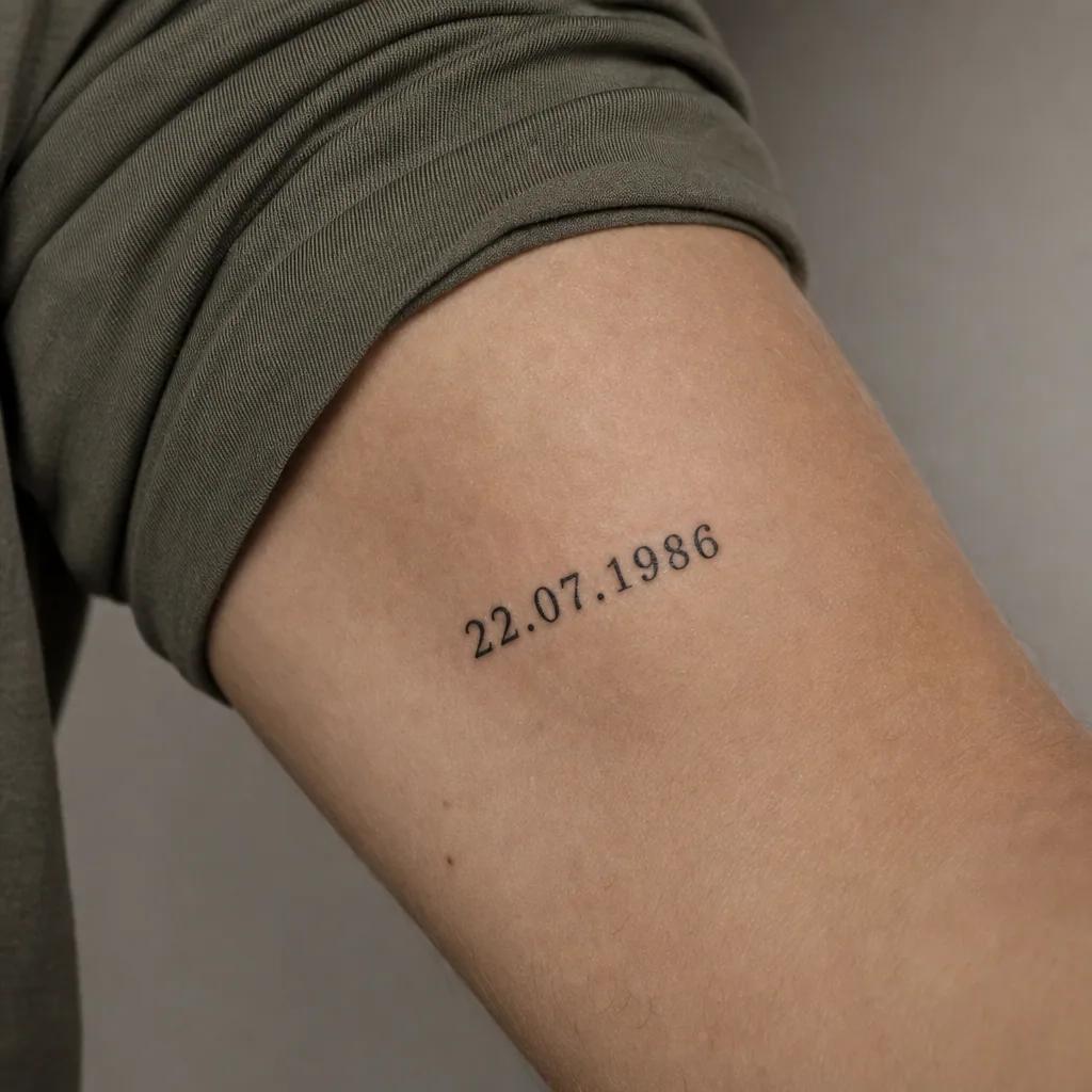geburtsdatum-tattoo 3d-datum im realismus, Foto auf echter Haut