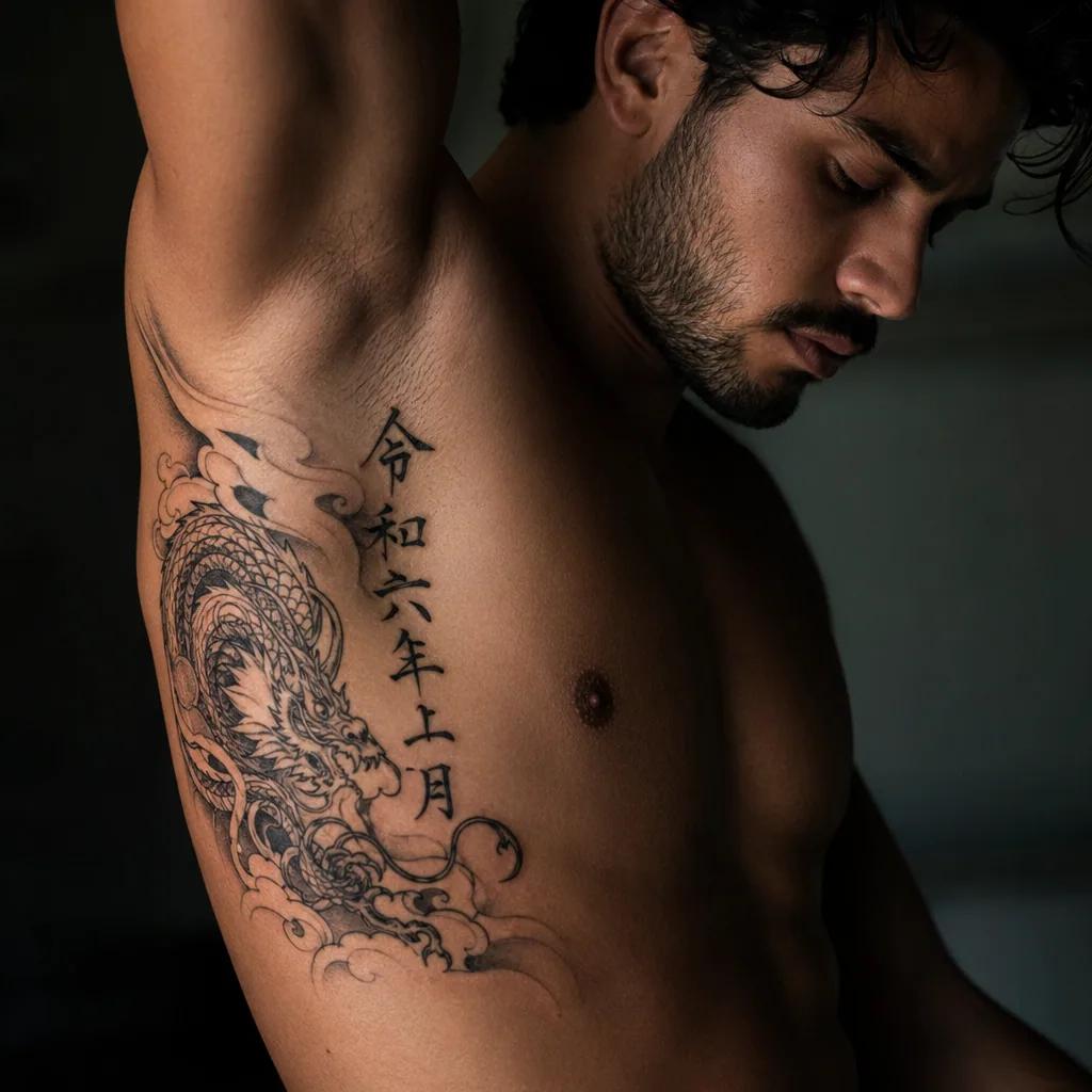 geburtsdatum-tattoo datum in japanischen kanji, Foto auf echter Haut